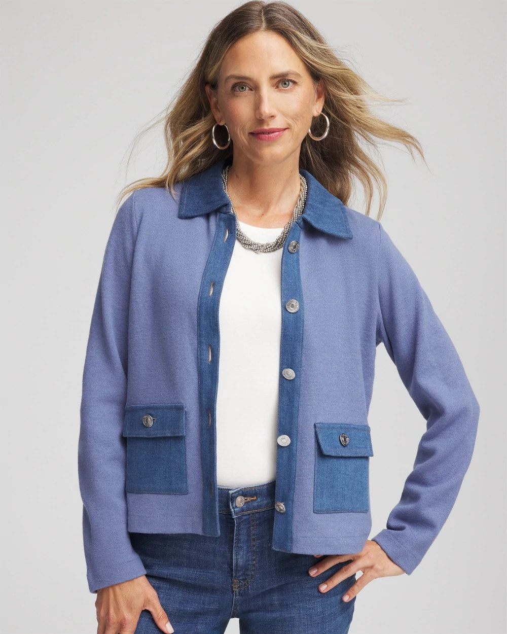 Chico's Clothing Denim Colorblock Marl Shirt Jacket