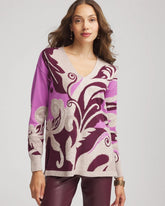 Chico's Clothing Intarsia Knit V-Neck Pullover Sweater