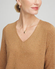 Chico's Clothing Ella V-Neck Embellished Pullover Sweater