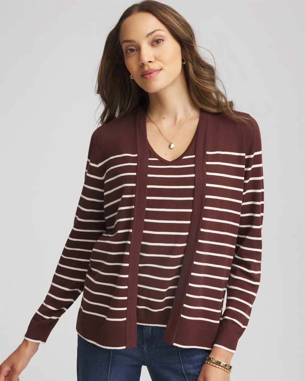 Chico's Clothing Ella Striped Long-Sleeve Cardigan