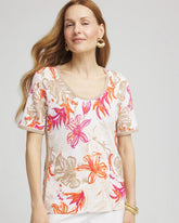 Chico's Clothing Floral Print Crochet-Trim Pullover Sweater