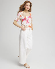 Chico's Clothing Floral Print Crochet-Trim Pullover Sweater
