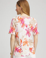 Chico's Clothing Floral Print Crochet-Trim Pullover Sweater