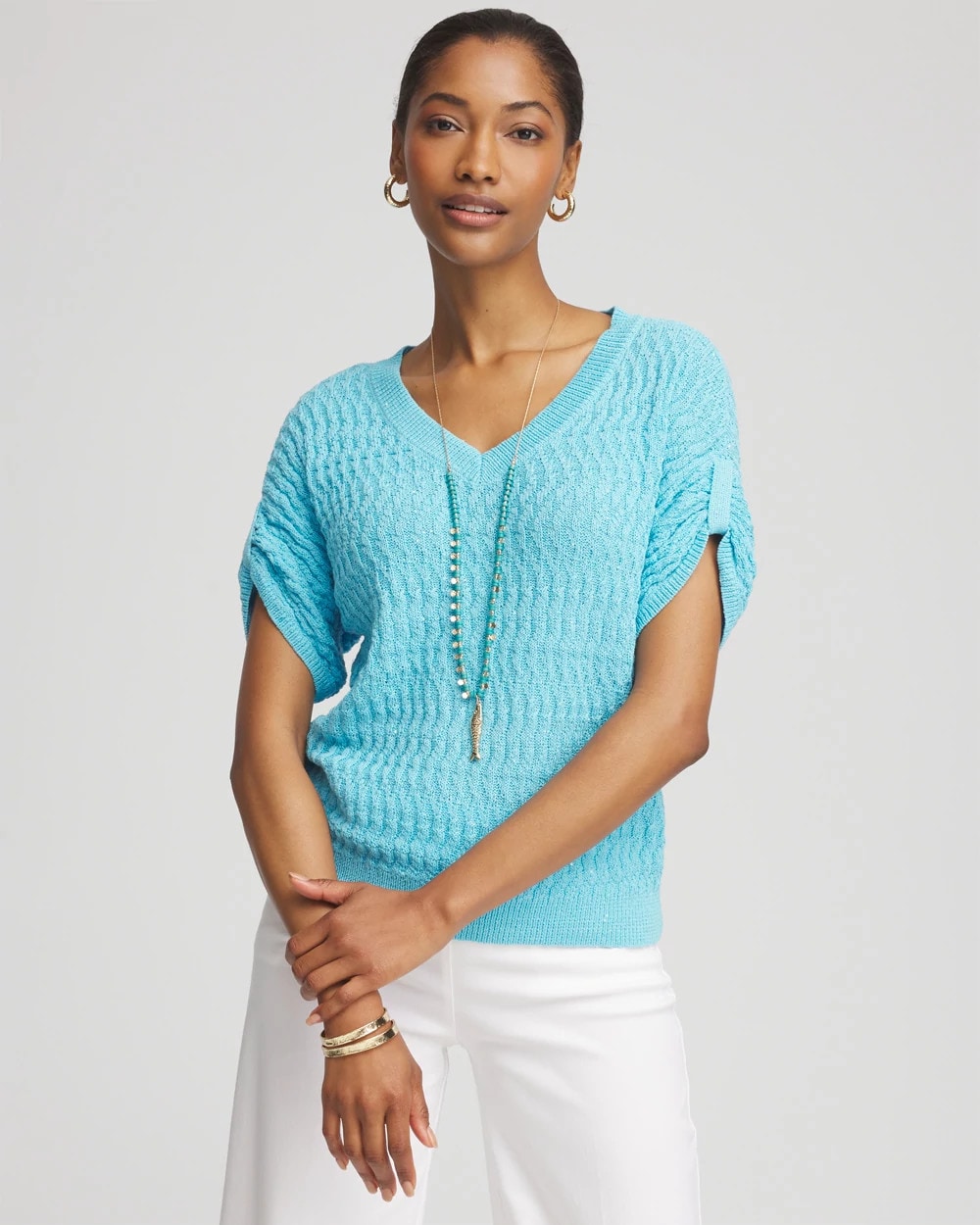 Chico's Clothing Sequin V-Neck Pullover Sweater