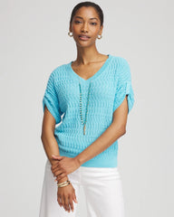 Chico's Clothing Sequin V-Neck Pullover Sweater
