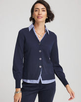 Chico's Clothing Striped Collared Cardigan Sweater