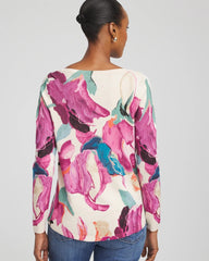 Chico's Clothing Ella Boatneck Watercolor Pullover Sweater