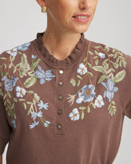 Chico's Clothing Embroidered Henley Pullover Sweater