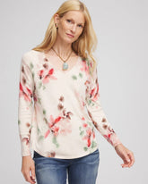 Chico's Clothing Ella Flowers & Cream Pullover Sweater