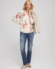 Chico's Clothing Ella Flowers & Cream Pullover Sweater