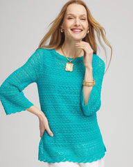 Chico's Clothing Pointelle Bateau-Neck Pullover Sweater