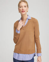 Chico's Clothing Camel Built-In Shirt Knit Sweater