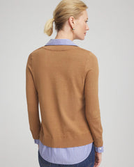 Chico's Clothing Camel Built-In Shirt Knit Sweater