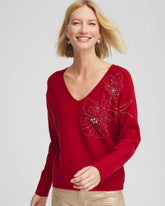 Chico's Clothing Floral Embellished Dolman V-Neck Pullover