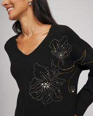 Chico's Clothing Floral Embellished Dolman V-Neck Pullover