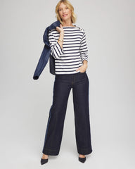 Chico's Clothing Bateau Neck Stripe Top