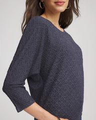 Chico's Clothing Textured Denim-Motif Tapered-Hem Top