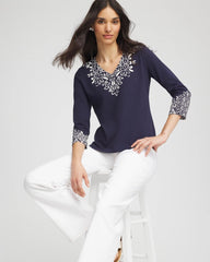 Chico's Clothing Chic Scroll 3/4 Sleeve Perfect Tee