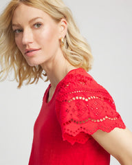 Chico's Clothing Linen Embroidered Lace Tee