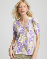 Chico's Clothing Floral Slub Henley Tee