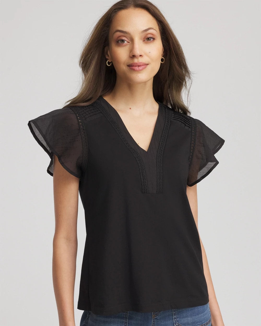 Chico's Clothing Pleated-Trim Flutter-Sleeve Tee
