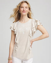 Chico's Clothing Embroidered Flutter-Sleeve Tee