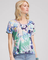 Chico's Clothing Tropical Nights Sweater-Trim Linen Tee