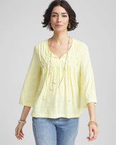 Chico's Clothing Pintuck Linen Notched-Neck Tee