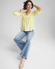 Chico's Clothing Pintuck Linen Notched-Neck Tee