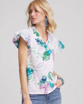 Chico's Clothing Notch Neck Cap Sleeve Tee