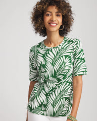 Chico's Clothing Palm-Frond-Motif Classic-Fit Pima Tee