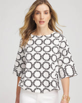 Chico's Clothing Geo Print Boatneck Bubble-Hem Top