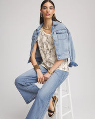 Chico's Clothing Panther Sweater-Trim Linen Tee