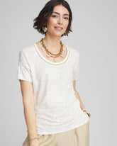 Chico's Clothing Printed Sweater Trim Linen Tee