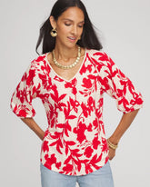 Chico's Clothing Floral Braided Linen Top