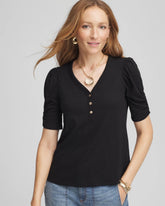 Chico's Clothing Slub Split Neck Henley Tee