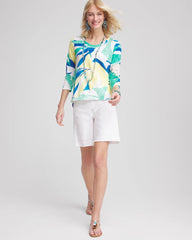 Chico's Clothing Ocean Print Slub Scoop-Neck Tee