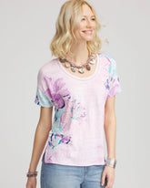 Chico's Clothing Floral Sweater-Trim Linen Tee
