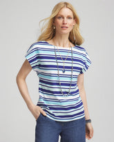 Chico's Clothing Stripe Modern Cap Sleeve Tee