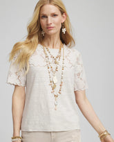 Chico's Clothing Embroidered Lace Linen Tee