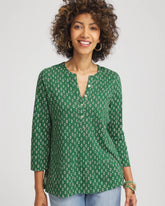 Chico's Clothing Geo Cotton Slub Henley Shirt