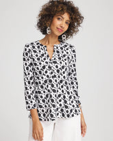 Chico's Clothing Printed Cotton Slub Henley Shirt