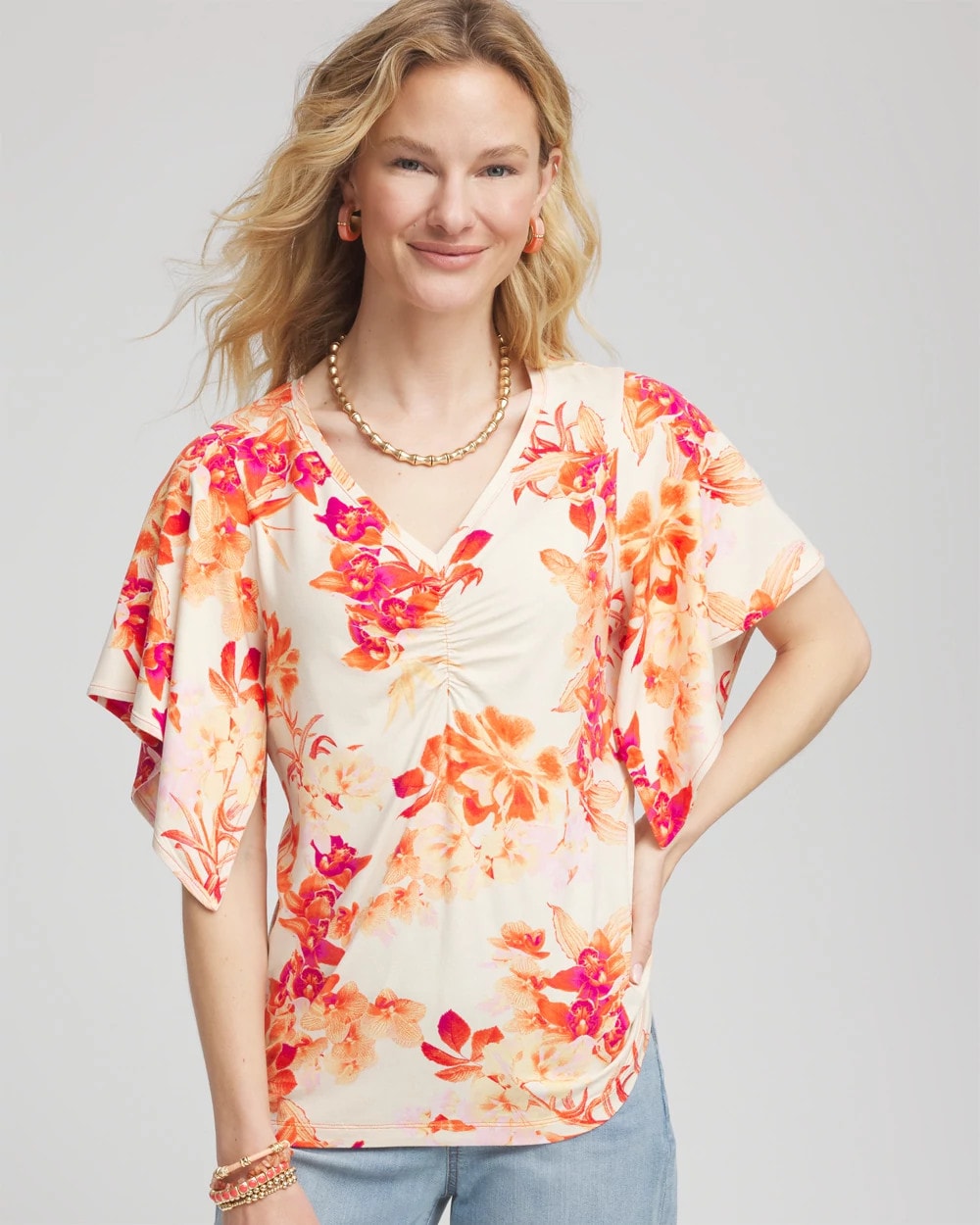 Chico's Clothing Touch of Cool™ Handkerchief-Sleeve V-Neck Tee