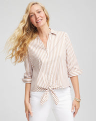 Chico's Clothing Striped Poplin Tie-Front Top