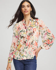 Chico's Clothing Floral Jacquard Tie-Front Blouse