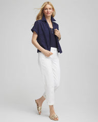 Chico's Clothing Embroidered Eyelet Button-down Top