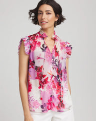 Chico's Clothing Floral Ruffle Collar Blouse