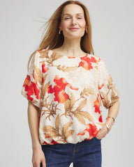 Chico's Clothing Floral Bubble-Hem Blouse