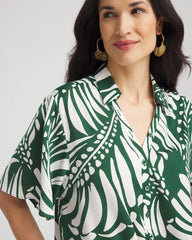 Chico's Clothing Palm Print Tie-Front Silky Top