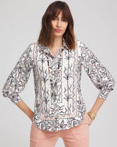 Chico's Clothing Faux Silk Floral Collared Shirt